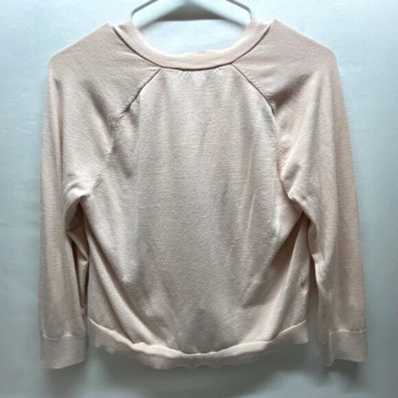 LOFT Cropped Cardigan Sweater Women's Medium Light Pink V-Neck Button Front GUC - Picture 2 of 6
